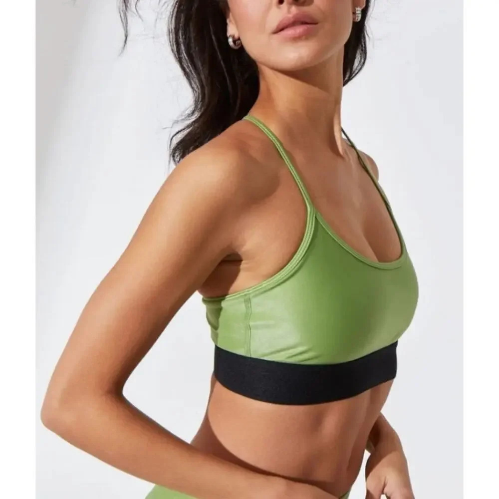 Noli Yoga Liquid Studio Bra Size Small Black Green Racerback